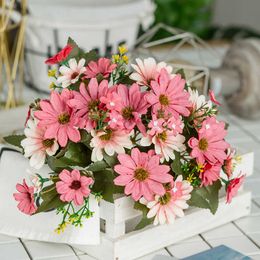 Dried Flowers Silk Holland Chrysanthemum Pink Artificial Flower Bouquet High Quality Plastic Accessories Home Living Room Wedding DIY Table
