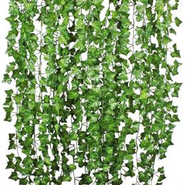 Decorative Flowers 12pcs Artificial Plants Green Ivy Fake Leaves Garland Plant Wall Hanging Vine For House Room Patio