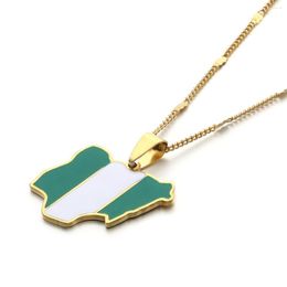 Pendant Necklaces Stainless Steel Gold Colour Enamel Nigeria Map Flag For Women Men Trendy Nigerian Chain Jewellery