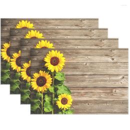 Table Mats Sunflowers Wood Board Florals Placemats Kitchen Accessories Summer Linen Place For Dining Decor Washable