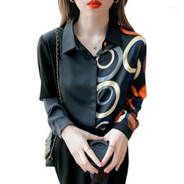 Women's Blouses Black High-end Women's Printed Long-sleeved Silk Shirt Top Spring And Autumn Fashion Satin