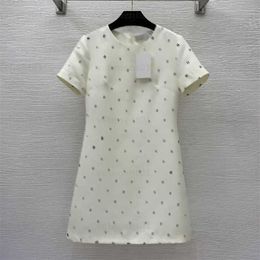 Dress Summer Dresses for Women 100% Polyester Full Body Small Print A-line Version of the Round Neck Short-sleeved 2 Colour S-xl Designer Womens