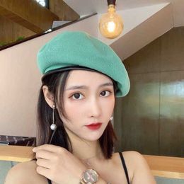 Berets 2021 New Summer Thin Breathable Solid Colour Painter Hat Linen Wild Net Red Beret Women Pumpkin Cap Z0616