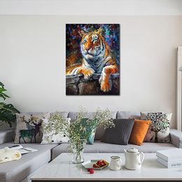 Textured Handmade Oil Painting Animal Canvas Art Siberian Tiger Modern Dining Room Decor