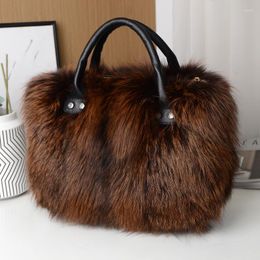 Evening Bags Red Fur Handbag Women Single Shoulder Crossbody Lady Clutch Bag Real Tote Winter Ladies Warm