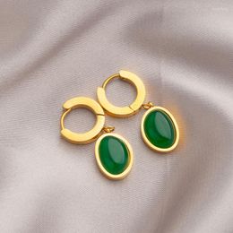 Dangle Earrings European Fashion Classic Simple Green Half Gem Oval Titanium Steel Women's Gift Banquet Jewelry 2023