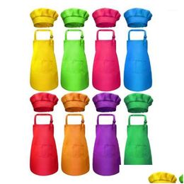 Aprons 8Piece Childrens Apron And Chef Hat Set With 2 Pockets Adjustable Kitchen Cooking1 Drop Delivery Home Garden Textiles Dhod8