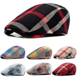 Berets Classic Plaid Beret Caps British Men Women Adjustable Outdoor Riding Caps Cotton Hats Berets Top Hat Winter Autumn Windproof Z0613