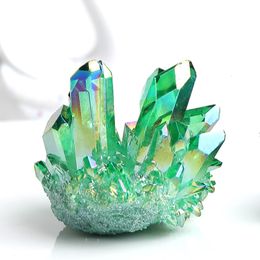 Decorative Objects Figurines 1PC Natural Crystal Cluster Electroplate Raw Crystals Quartz Health Reiki Point Home Decor Gem Obelisk Collection Gifts 230615