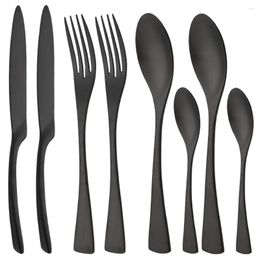 Dinnerware Sets 8Pcs Matte Black Cutlery Set Silverware 18/10 Stainless Steel Flatware Spoon Fork Knife Tableware Dropship
