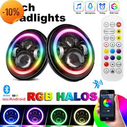 New 7 Inch Led Headlight Rgb Multi-Color Angel Eye Drl Halo Ring Light for Jeep Wrangler Jk Tl Lj Unlimited 50W Dropshipping