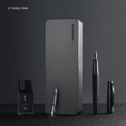 Fountain Pens LT Hongdian 6013 Black Metal Fountain Pen Black Men's Business EFF Curved Nib Rotating Pen Cap Office Gift Ink Pen 230616