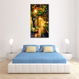 Textured Handmade Oil Painting Cityscapes Canvas Art Park Lights Modern Dining Room Decor