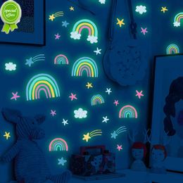 New Cartoon Luminous Wall Stickers Glow In The Dark Fluorescent Rainbow Wall Decal For Kid Rooms Bedroom Ceiling Nursery Home Decor