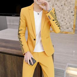 Men's Suits Note Embroidery Men Suit Slim Korean Blazer Coat Trend Tuxedo Costume Mariage Homme Mens Designers 2023
