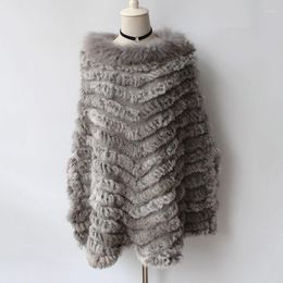 Scarves Female Natural Knitted Fur Poncho With Collar 2023 Big Size Real Capes And Shawls Raccoon Cuff