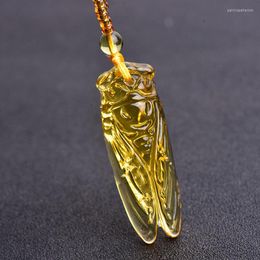 Pendant Necklaces Unisex Citrine Exquisite Pixiu Ward Off Evil Cicada Auspicious Cloud Buckle Necklace Men Women Lucky Jewelry