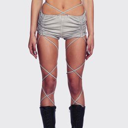 Women's Pants Cross Lace Up Shorts Y2k Women Tights Sexy Summer Low Rise Bandage Ruched Booty Womans Clothing P85-BG14