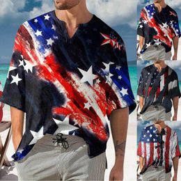 Men's T Shirts Mens Summer Independence Day Flag Digital 3D Printing Bubble Wrinkled Fabric Short Sleeve Plain Big And Tall Shirt