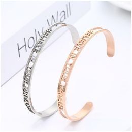 Bangle Hollow Stainless Steel Bracelet Letter Believe Dreams Writaband Cuff Women Fashion Jewelry Will And Sandy Drop Delivery Bracel Dheex