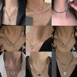 Chains Butterfly Necklace Pendant Titanium Steel Women Fashion Punk Double Layered Geometric Hollow Love Pearl Collar Chain Wholesale