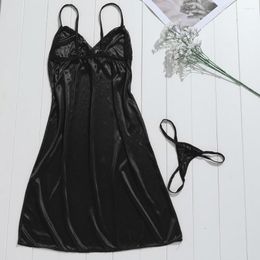 Women's Sleepwear Womens Lingerie Babydoll Underwear Sexy Lace Sleep Dress Two-Piece Sling Bow Pyjama Underpants