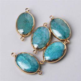 Pendant Necklaces Natural Blue Green Agates Oval Egg Shape Gold Colour Metal Connector Charm For Handmade Jewellery Making Bracelet Earring