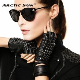 Five Fingers Gloves Real Leather Gloves Female Spring Summer Thin Half Finger Driving Sheepskin Fingerless Mittens Rhinestones Women Gloves L116NN 230615