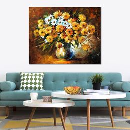 Contemporary Flowers Canvas Wall Art Recollection Handcrafted Still Life Painting New House Decor