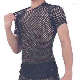 Men's T Shirts Fashion Men Mesh Shirt See Through Short Sleeve Slim Sexy T-shirts Thin Breathable Sleepwear Tops