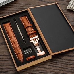 Watch Bands Genuine Leather Watch Band Strap 12131415161718192021222324 mm Watchband Stainless Steel Butterfly Clasp Bands 230615