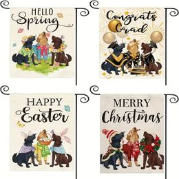 1pc, Merry Christmas Hat Wreath Dog Garden Flag Double Sided, Xmas Winter Holiday Yard Outdoor Decoration 12x18 Inch