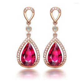 Dangle Earrings Temperament European And American Pigeon Blood Red Plated 18K Rose Gold Gem Color Jewel Drop