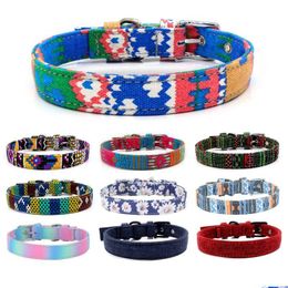Dog Collars Leashes Fashion Canvas Colorf Print Adjustable Pin Buckle Rings Pet Supplies Drop Ship Delivery Home Garden Dhiuk