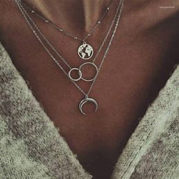 Chains Moon Necklace For Women Retro Multilayer Map Pendant Chokers Women's Jewellery Accessories Wholesale Collares Kpop