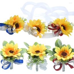 Charm Bracelets Artificial Silk Sunflower Wrist Corsage Bracelet Bridesmaid Wedding Flowers Flower Party Decoration