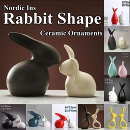 Decorative Objects Figurines Nordic Ins Ceramic Rabbit Ornaments Home Cabinet Animal Crafts Porcelain Shape Decoration A pair of 230615