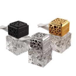 100pcs Exquisite Cube Car Perfume Bottle Essential Oils Diffusers Air Conditioner Vent Clip Air Freshener Empty Glass Decoration Sjkbo