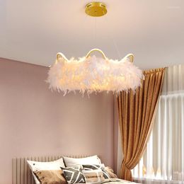 Pendant Lamps Modern Ceiling Lamp Feather Droplight Bedroom Children's Room Indoor Lighting Decoration Creative Chandelier