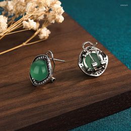Dangle Earrings Green Jade Chinese Accessories Real Jewellery Jadeite Charm Natural 925 Silver Charms Amulet Vintage Carved Women Luxury