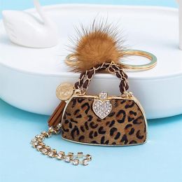 Fashion Leopard Print Ball Handbag Keychains Charm For Women Bag Pendant Luxury Key Rings Car Chain Cute Keyrings78263593208