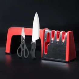 1pc 4 In 1 Knife Sharpener, Ceramic Kitchen Knife Shears Scissors Sharpening Tools Diamond Coated Non-slip Base Stainless Steel Efficient Cutter Sharpener