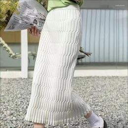 Skirts 2023 Fashion Causual Cute Girl Dress Elastic Knitting Solid Maxi High Waist Bandage Hip Women L.ong White Black Skirt