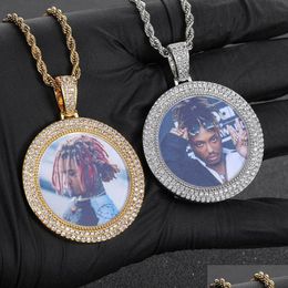 Pendant Necklaces Custom Po Scptable Bling Zircon Memorial Frame Medal Pendants Drop Delivery Jewellery Dh0Zb