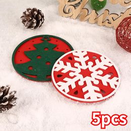 Table Mats 5pcs Christmas Cup Mat Snowflake Tree Shape Dinner Coasters Dish Pad Year Home Party Decorations
