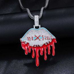 Glow In The Dark Hip Hop Jewellery Mens 925 Sterling Silver VVS Moissanite Diamond Iced Out Stitched Lips Pendant With Chain