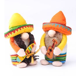 Decorative Objects Figurines Mexican Carnival Gnome Scandinavian Dwarf Plush Doll Guitar Couple Decoration Shop Window Home Farmhouse Kitchen Decor 230615