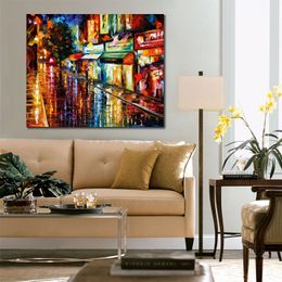 Contemporary Abstract Art Night Rain Handmade Artwork on Canvas Rest Room Decor