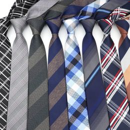 Shawls 6cm Casual Ties For Men Skinny Tie Fashion Polyester Plaid Strip Necktie Business Slim Shirt Accessories Gift Cravate NO.31 61 230615