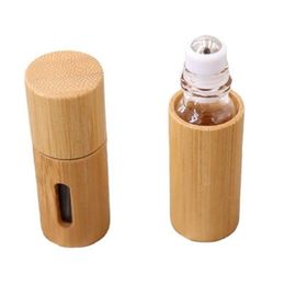 5ml 10ml Full natural bamboo Essential Oil Roller-ball Bottle carved window Clear Glass Roll On Perfume Bottles Stainless Steel Rollers Hbah